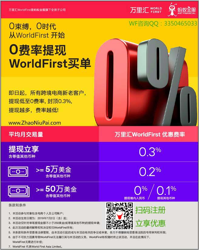 万里汇WorldFirst终极优惠：0.3%封顶！