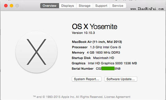 2013年款装有OSX10.10.3系统的MacBook Air