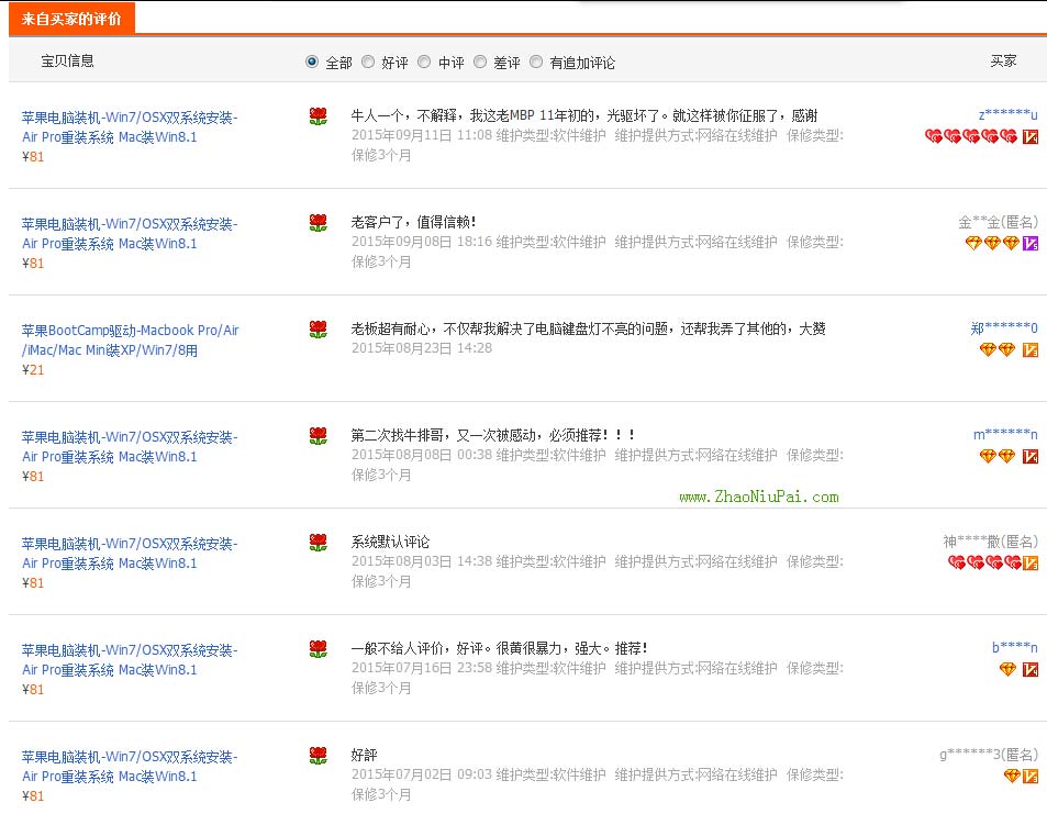 淘宝买家给我的评价